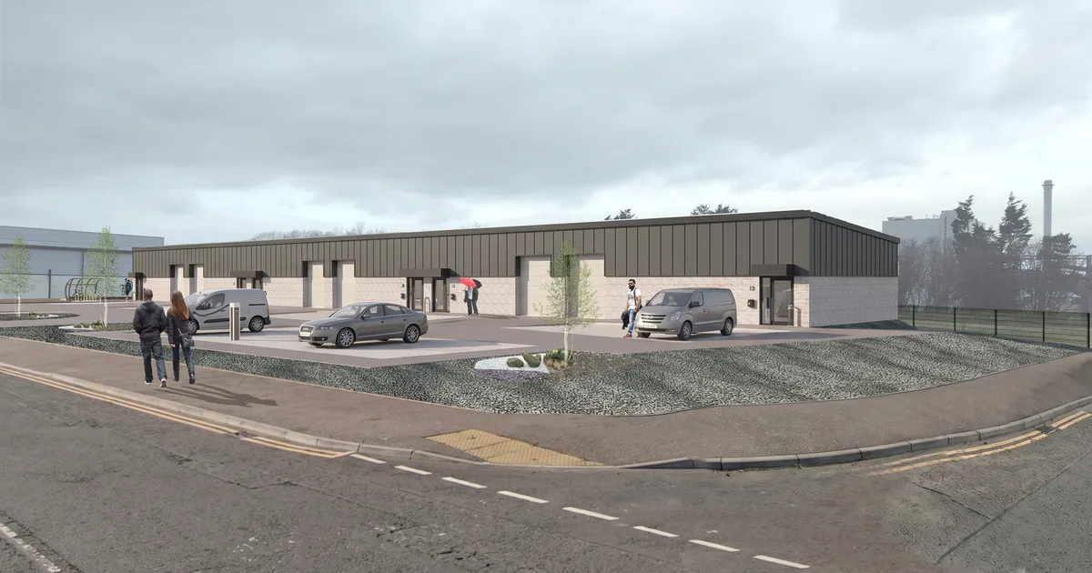 Row of modern industrial business units on an estate