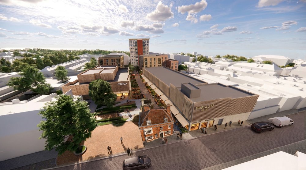 A pedestrianised town centre shopping precinct