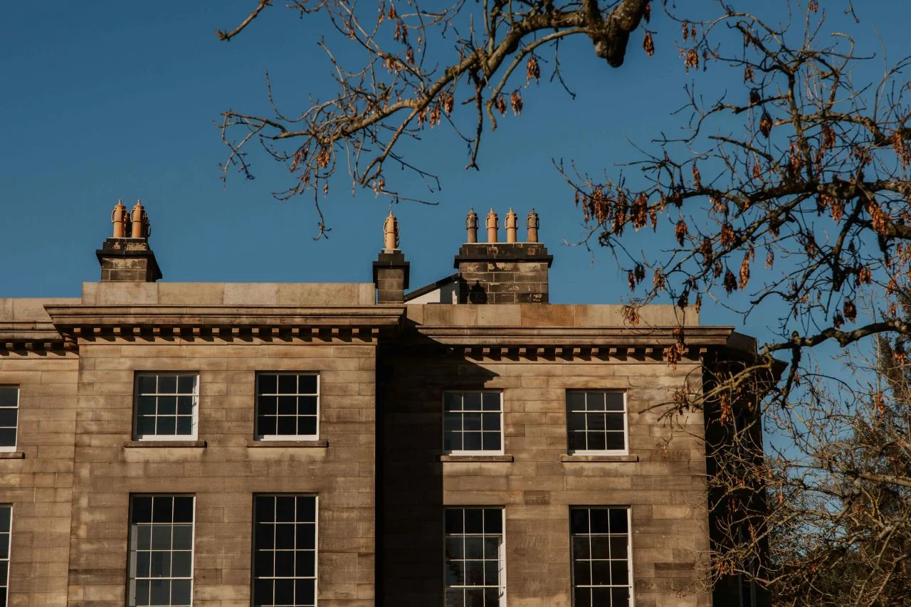 A historic listed country hall undergoing restoration work