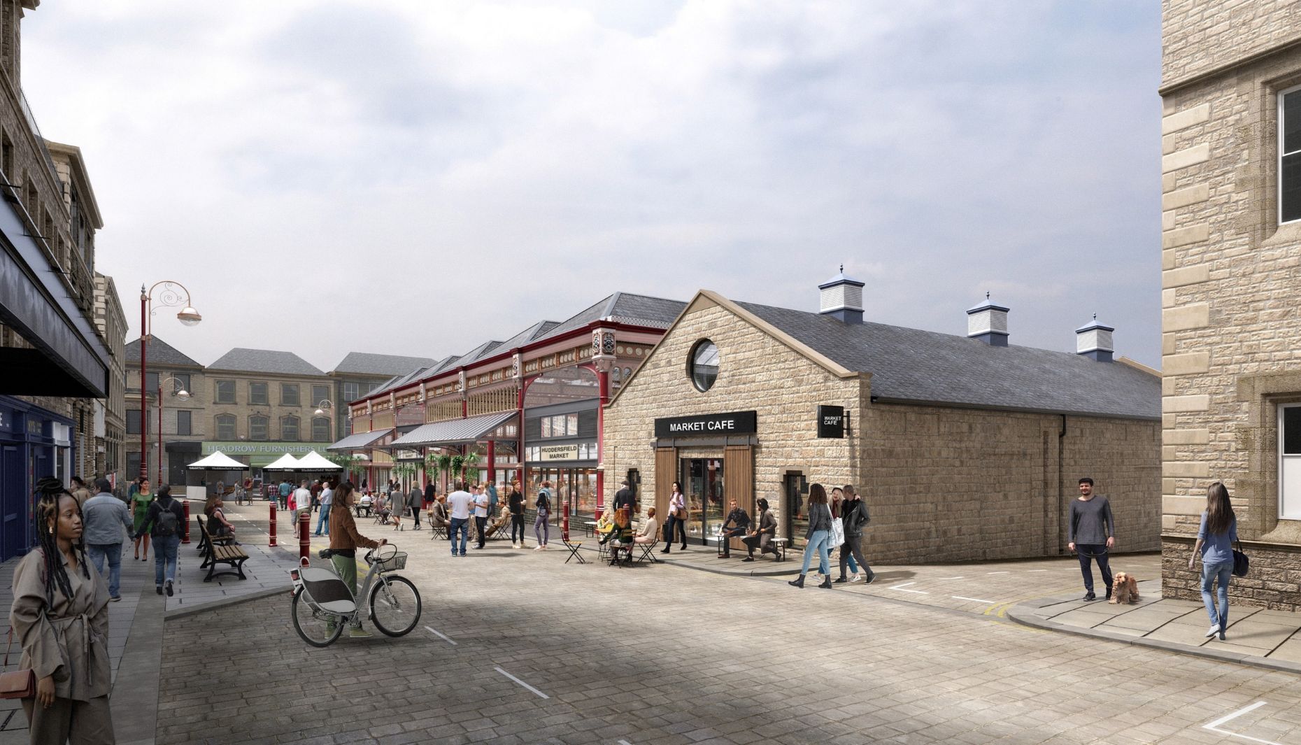Cast iron and timber frame of a Victorian covered market hall under refurbishment